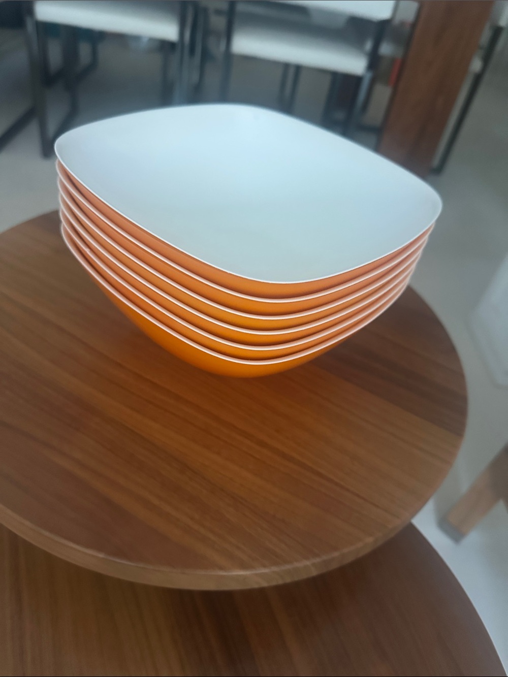 Contemporary Orange & White Square Dinner Bowls - Set of 6